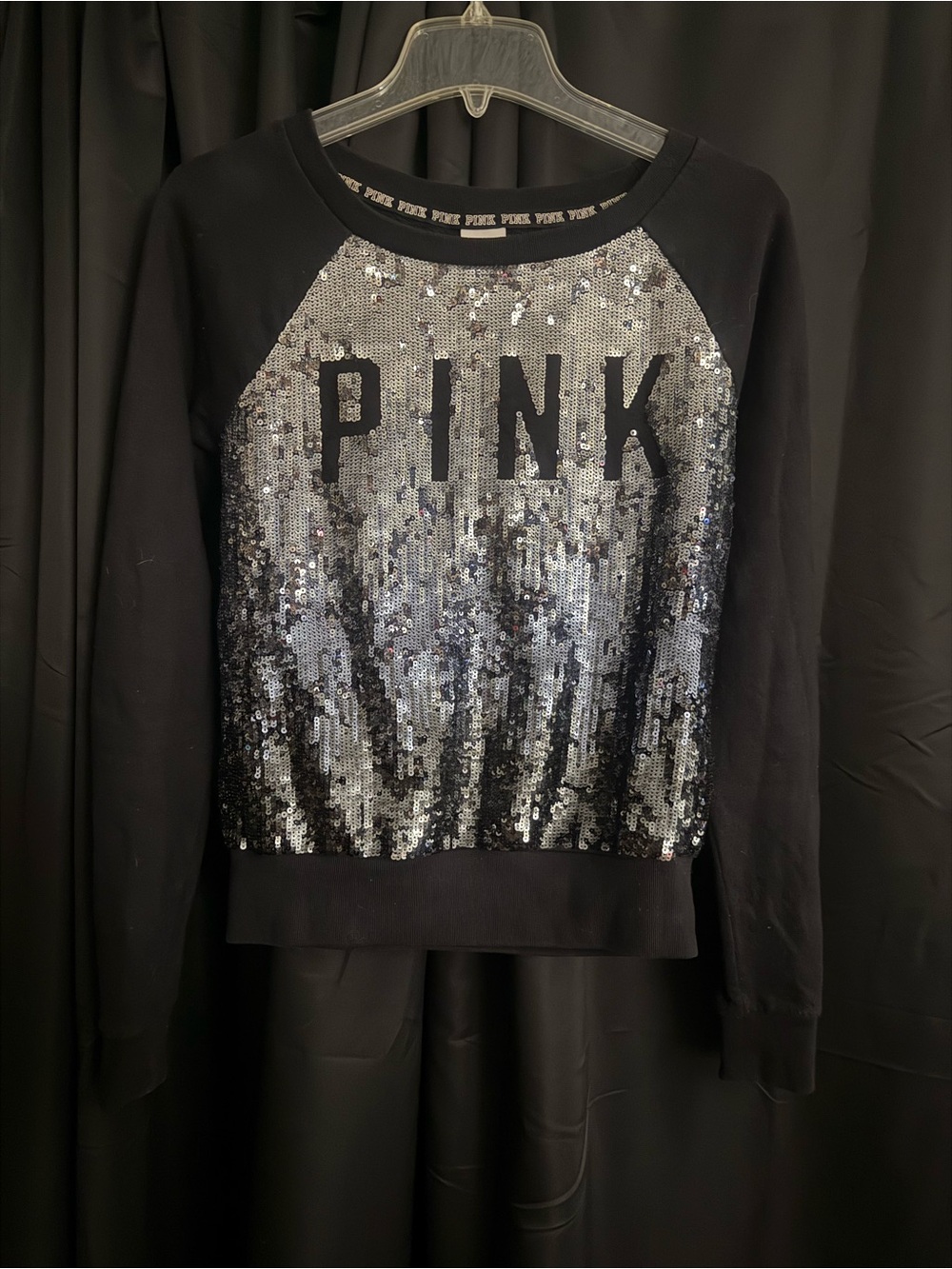 Victoria's Secret PINK Black Sweatshirt with Silver Sequin Front